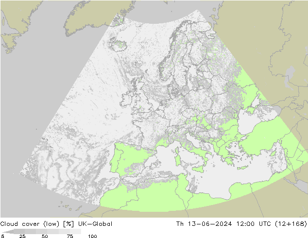 Bewolking (Laag) UK-Global do 13.06.2024 12 UTC