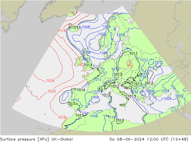 приземное давление UK-Global сб 08.06.2024 12 UTC
