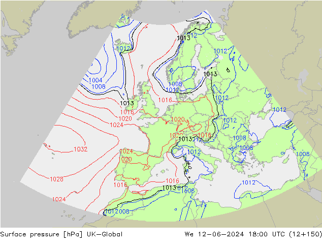 Surface pressure UK-Global We 12.06.2024 18 UTC