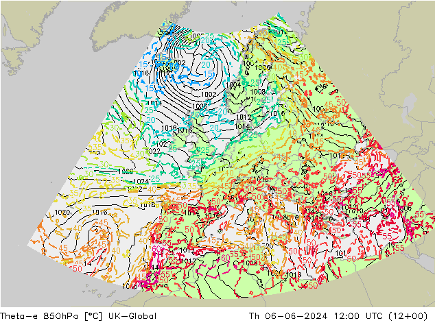 Theta-e 850hPa UK-Global Per 06.06.2024 12 UTC