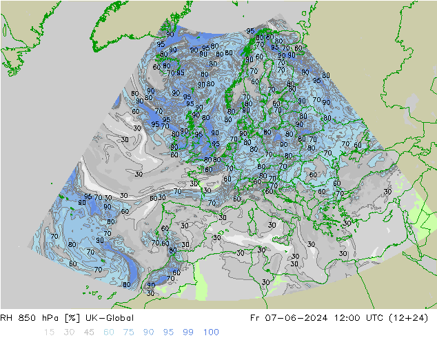 RH 850 гПа UK-Global пт 07.06.2024 12 UTC