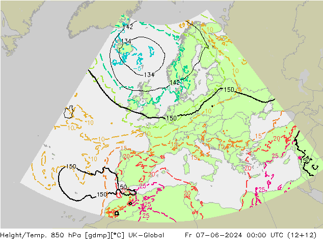 Height/Temp. 850 hPa UK-Global Fr 07.06.2024 00 UTC