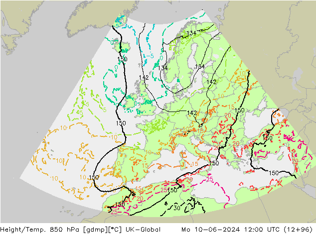 Height/Temp. 850 hPa UK-Global Mo 10.06.2024 12 UTC