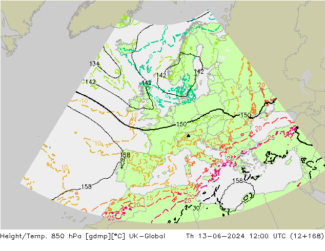 Height/Temp. 850 гПа UK-Global чт 13.06.2024 12 UTC