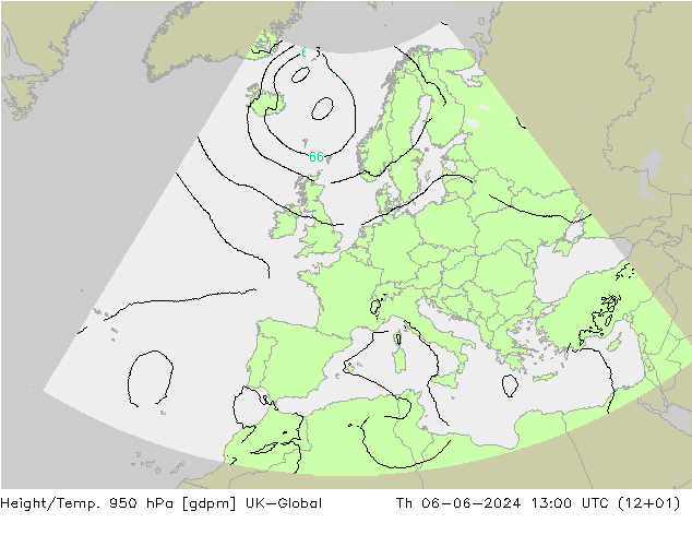 Height/Temp. 950 гПа UK-Global чт 06.06.2024 13 UTC