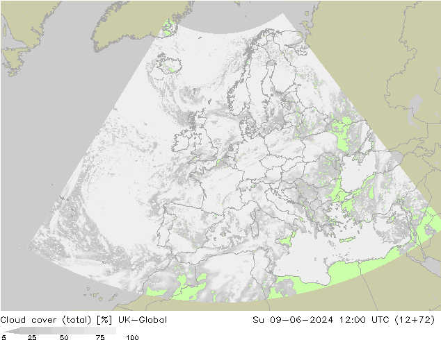 Cloud cover (total) UK-Global Ne 09.06.2024 12 UTC