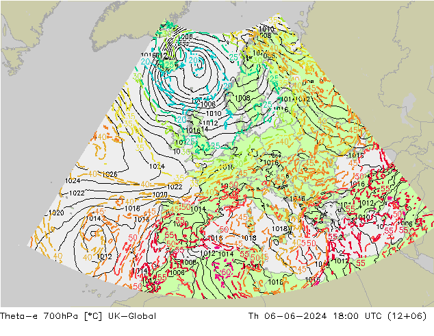 Theta-e 700hPa UK-Global  06.06.2024 18 UTC