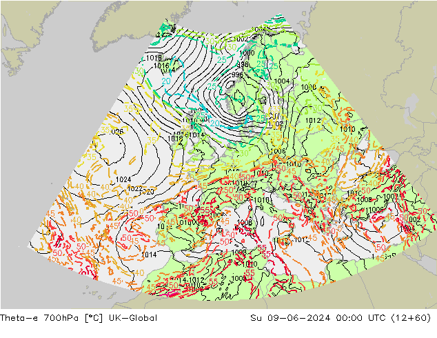 Theta-e 700hPa UK-Global  09.06.2024 00 UTC