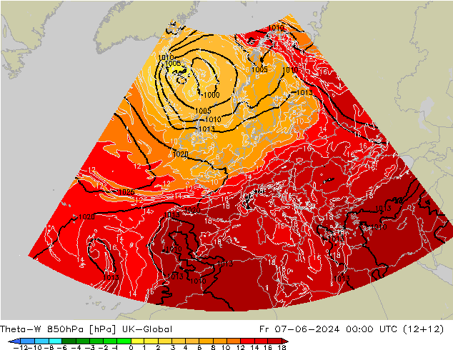 Theta-W 850hPa UK-Global ven 07.06.2024 00 UTC