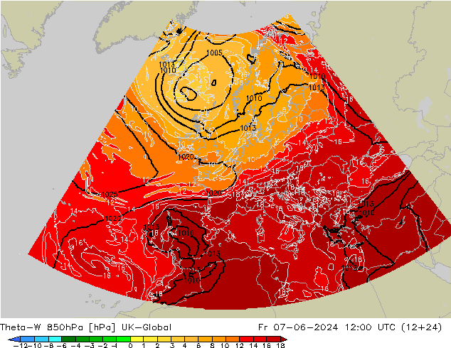 Theta-W 850гПа UK-Global пт 07.06.2024 12 UTC