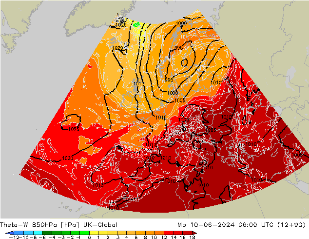 Theta-W 850hPa UK-Global pon. 10.06.2024 06 UTC
