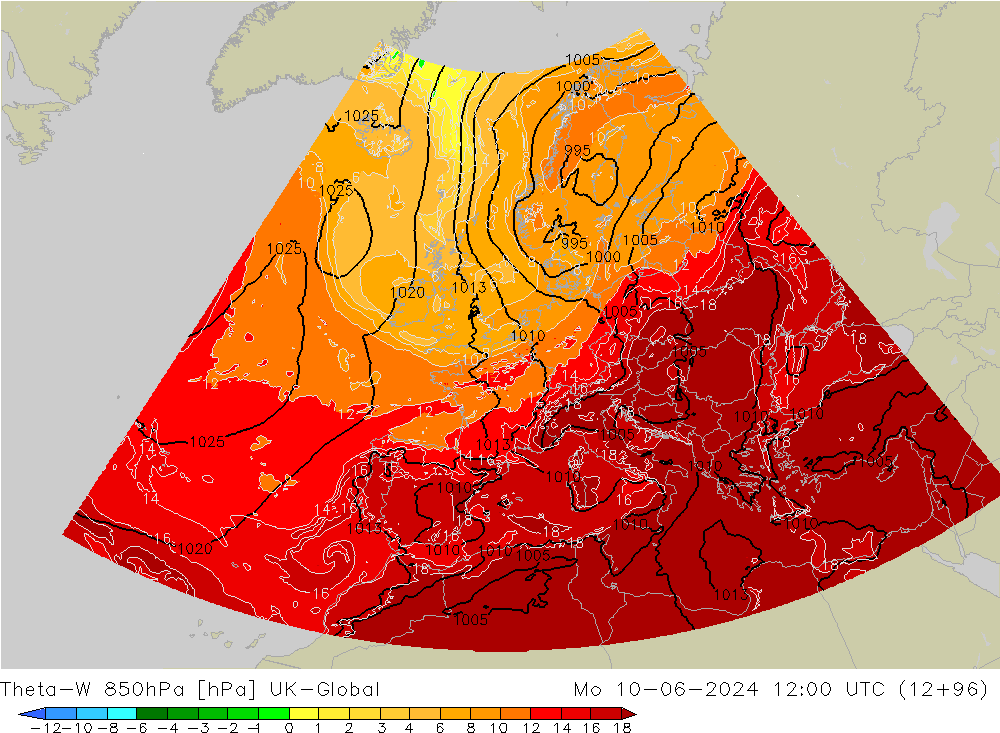Theta-W 850hPa UK-Global Mo 10.06.2024 12 UTC