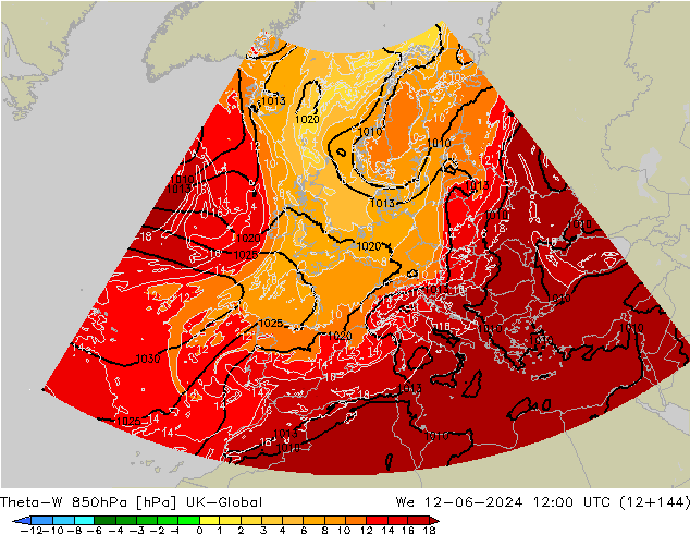 Theta-W 850hPa UK-Global St 12.06.2024 12 UTC