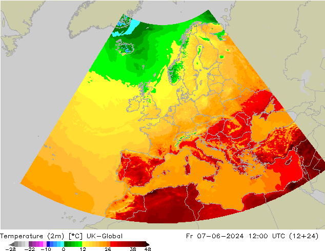 Temperature (2m) UK-Global Fr 07.06.2024 12 UTC