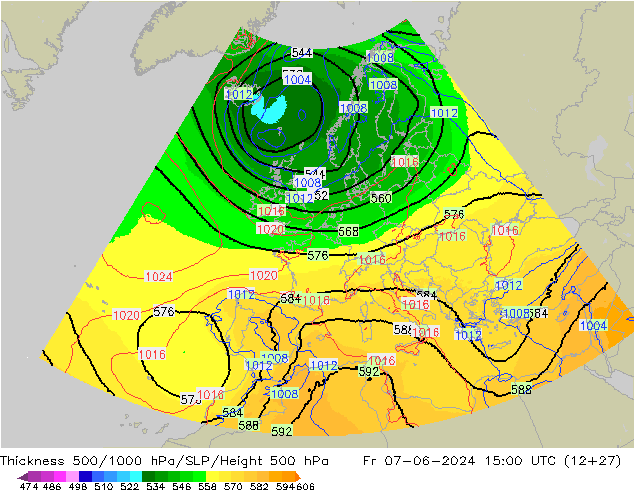 Thck 500-1000hPa UK-Global Fr 07.06.2024 15 UTC