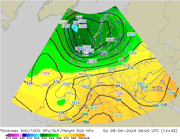 Thck 500-1000hPa UK-Global so. 08.06.2024 06 UTC