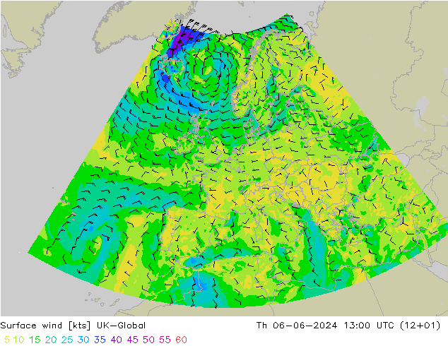 wiatr 10 m UK-Global czw. 06.06.2024 13 UTC