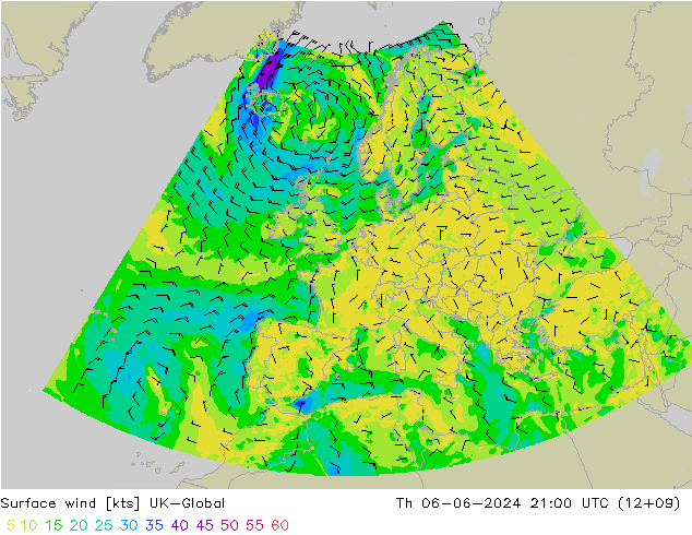 Surface wind UK-Global Th 06.06.2024 21 UTC