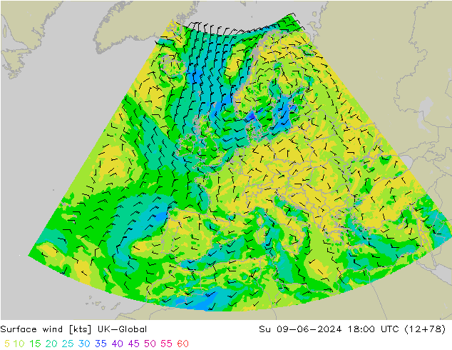 Rüzgar 10 m UK-Global Paz 09.06.2024 18 UTC