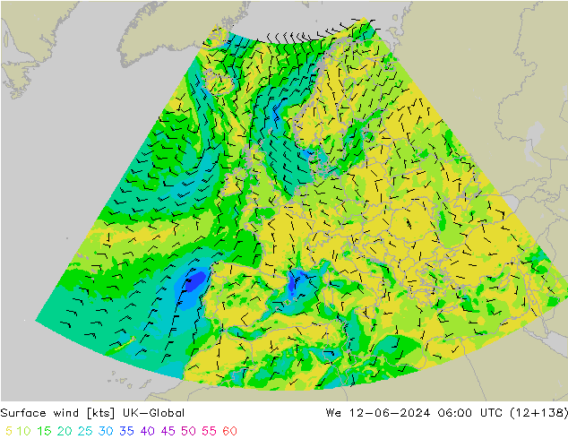 Surface wind UK-Global We 12.06.2024 06 UTC