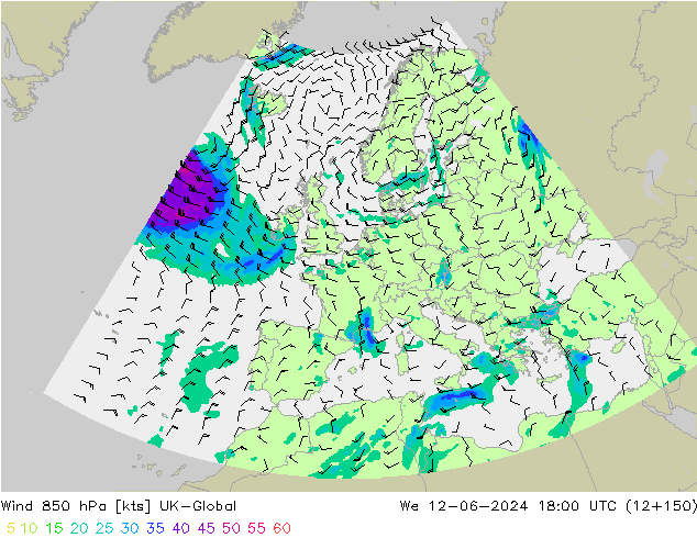 Vento 850 hPa UK-Global Qua 12.06.2024 18 UTC