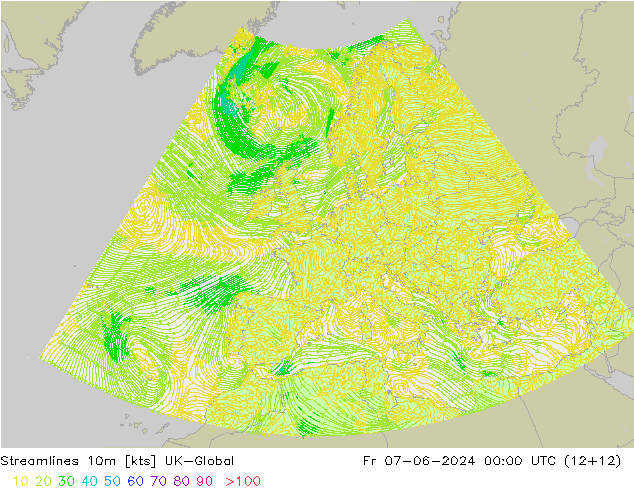 Stromlinien 10m UK-Global Fr 07.06.2024 00 UTC