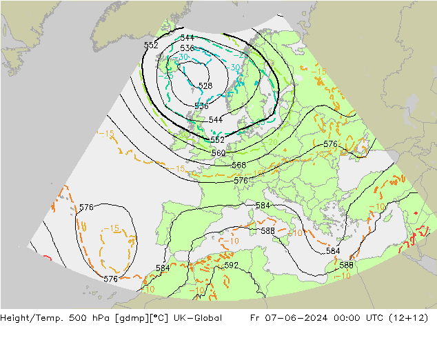 Géop./Temp. 500 hPa UK-Global ven 07.06.2024 00 UTC