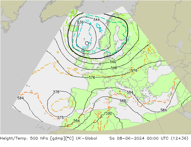 Height/Temp. 500 hPa UK-Global So 08.06.2024 00 UTC