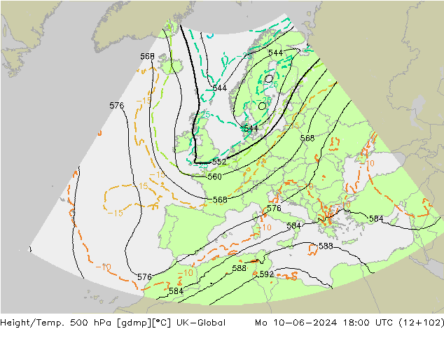 Height/Temp. 500 hPa UK-Global pon. 10.06.2024 18 UTC