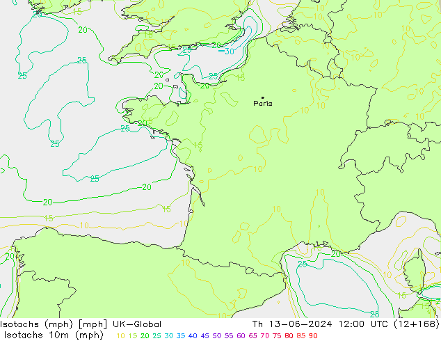 Isotachs (mph) UK-Global Th 13.06.2024 12 UTC