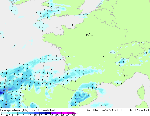 Precipitation (6h) UK-Global Sa 08.06.2024 06 UTC