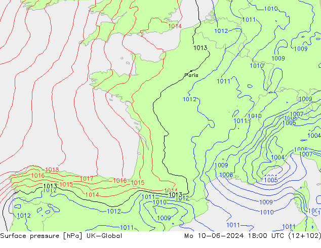 Surface pressure UK-Global Mo 10.06.2024 18 UTC