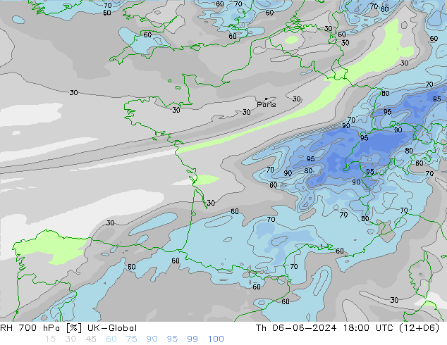 RH 700 гПа UK-Global чт 06.06.2024 18 UTC