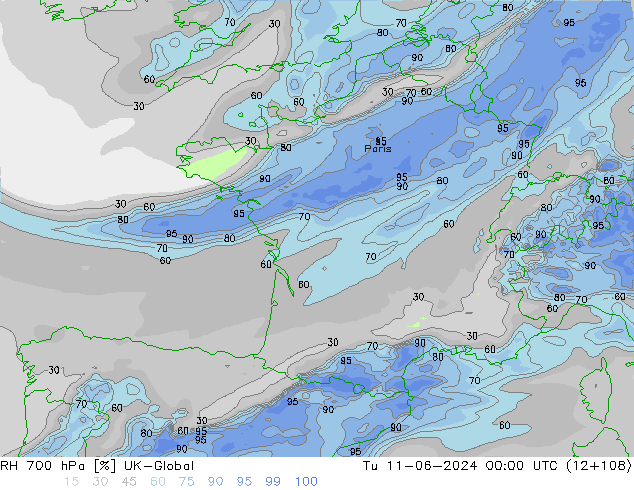 RH 700 hPa UK-Global Ter 11.06.2024 00 UTC