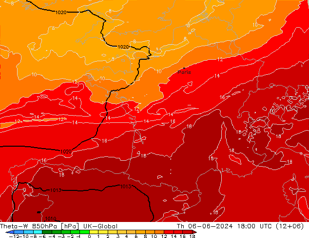 Theta-W 850hPa UK-Global Th 06.06.2024 18 UTC