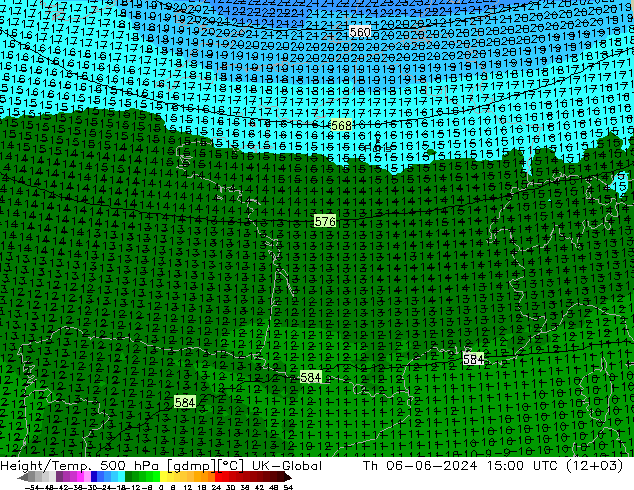 Height/Temp. 500 hPa UK-Global Do 06.06.2024 15 UTC