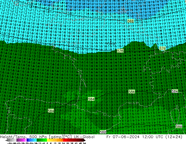 Yükseklik/Sıc. 500 hPa UK-Global Cu 07.06.2024 12 UTC