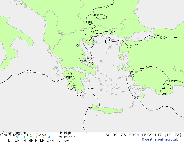 Cloud layer UK-Global dom 09.06.2024 18 UTC
