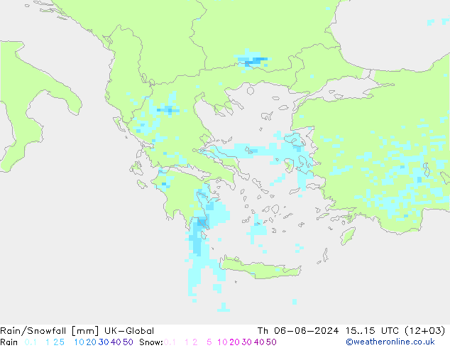 Rain/Snowfall UK-Global czw. 06.06.2024 15 UTC