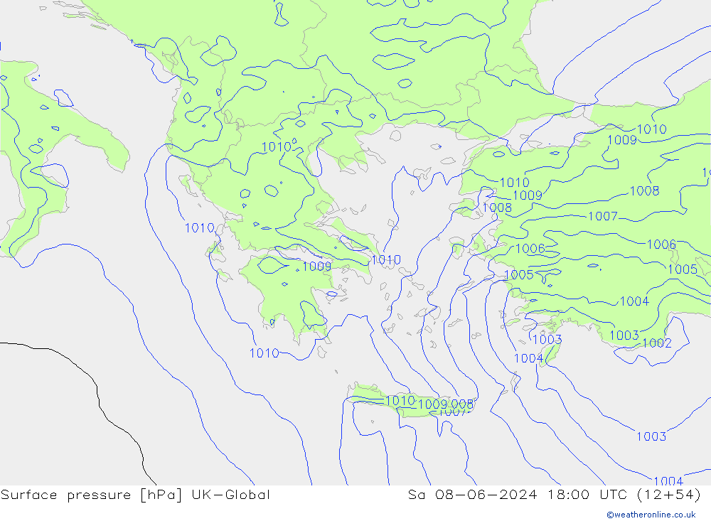 приземное давление UK-Global сб 08.06.2024 18 UTC
