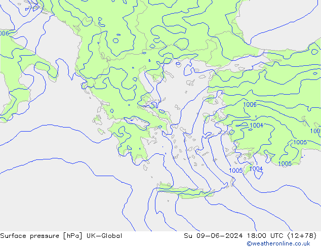 Pressione al suolo UK-Global dom 09.06.2024 18 UTC