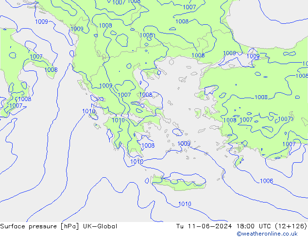 Surface pressure UK-Global Tu 11.06.2024 18 UTC