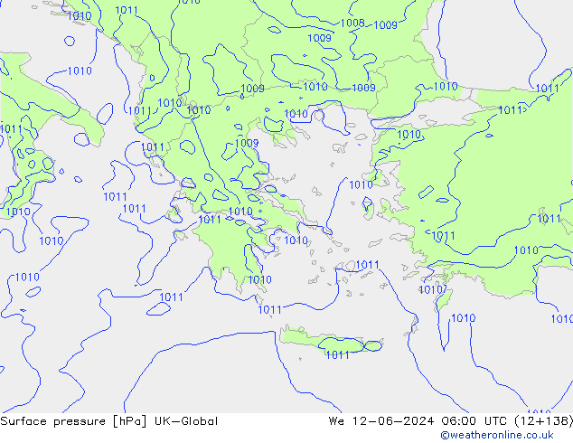 Presión superficial UK-Global mié 12.06.2024 06 UTC