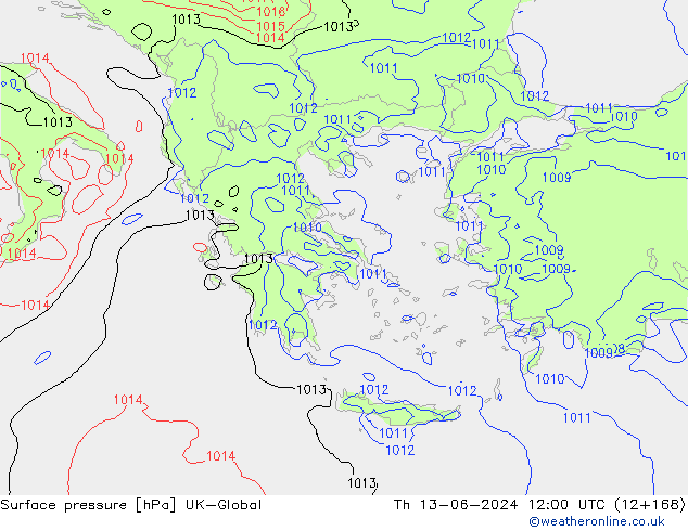 Atmosférický tlak UK-Global Čt 13.06.2024 12 UTC