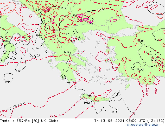 Theta-e 850hPa UK-Global Qui 13.06.2024 06 UTC