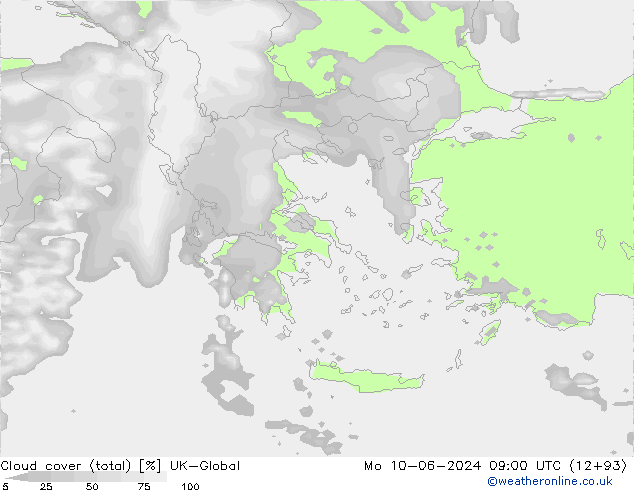 Cloud cover (total) UK-Global Po 10.06.2024 09 UTC