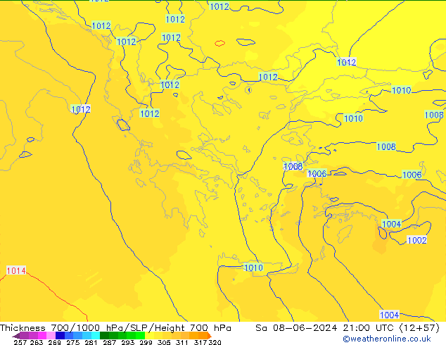 Thck 700-1000 hPa UK-Global Sa 08.06.2024 21 UTC