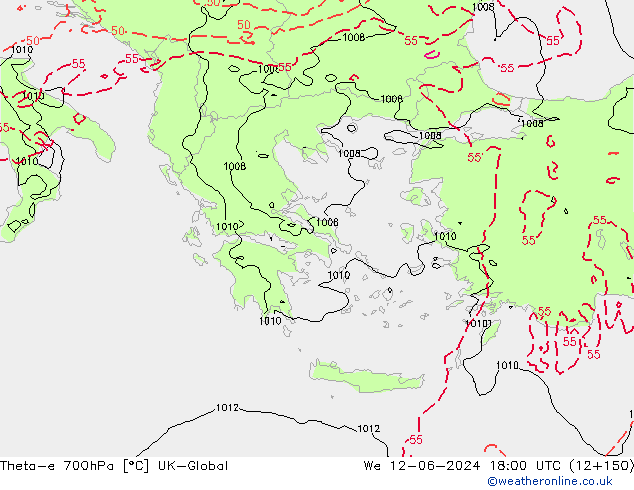 Theta-e 700hPa UK-Global We 12.06.2024 18 UTC