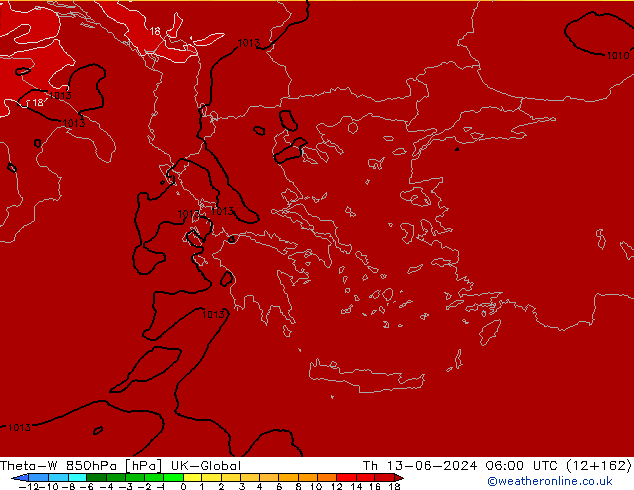 Theta-W 850hPa UK-Global Th 13.06.2024 06 UTC