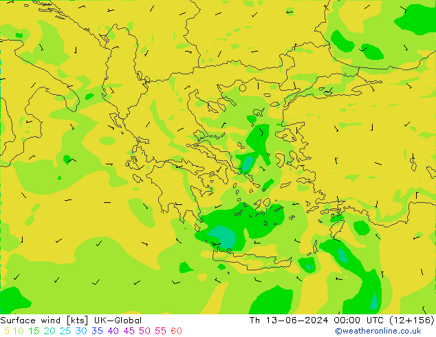 wiatr 10 m UK-Global czw. 13.06.2024 00 UTC